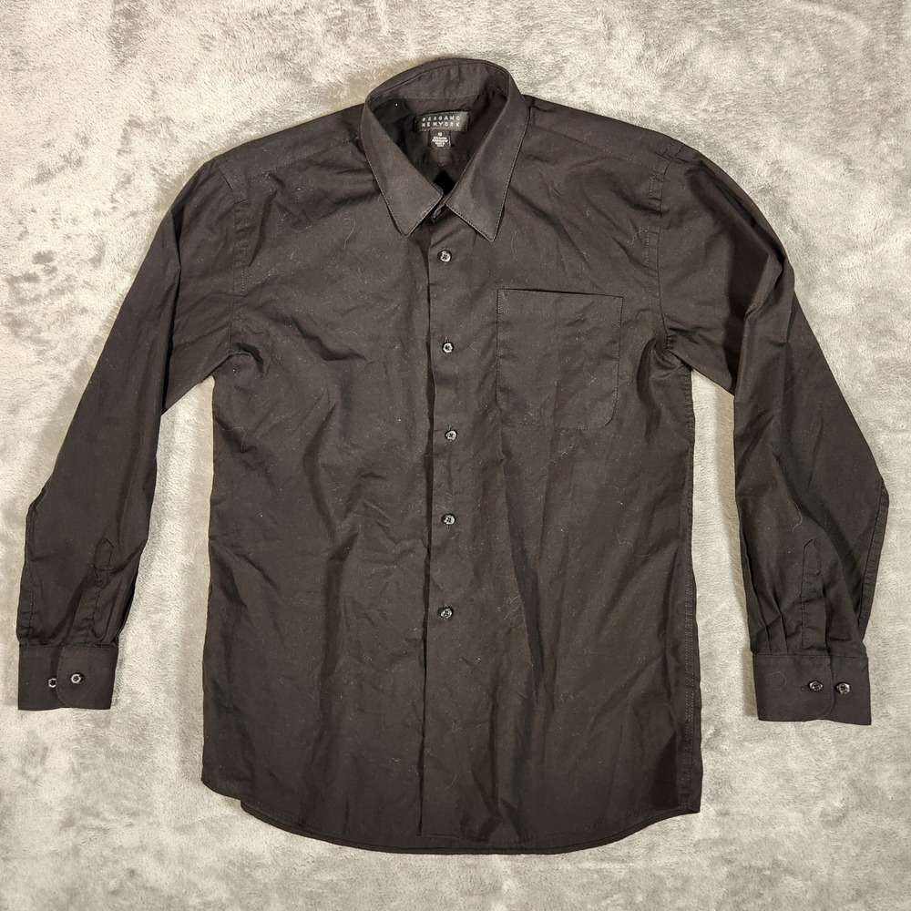 Bergamo New York Button Down Shirt Mens 16 Black Excellent Long Sleeve Pocket